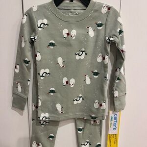 Carter's Green Pajama Set with Snowman Design